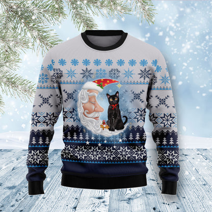 Black Cat Love Santa Moon D1311 Ugly Christmas Sweater