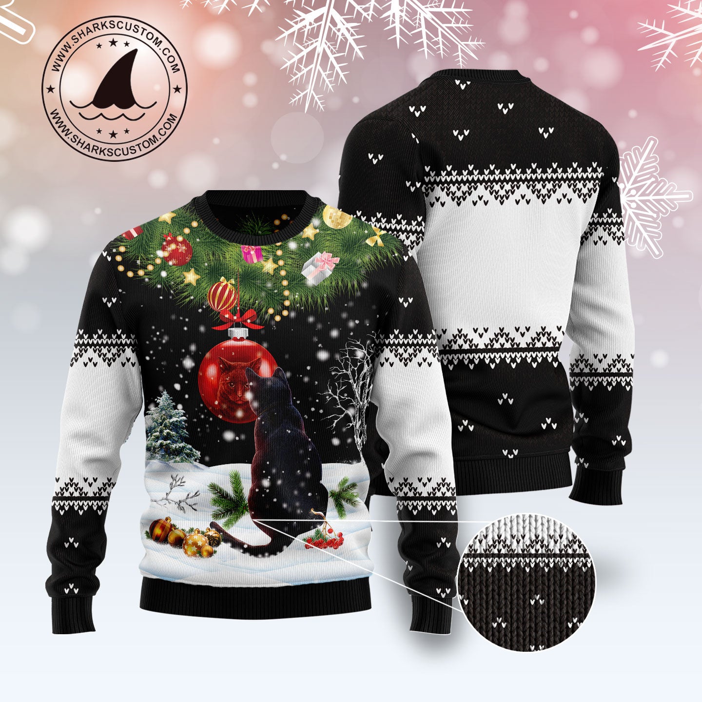 Black Cat Mirror D1111 Ugly Christmas Sweater