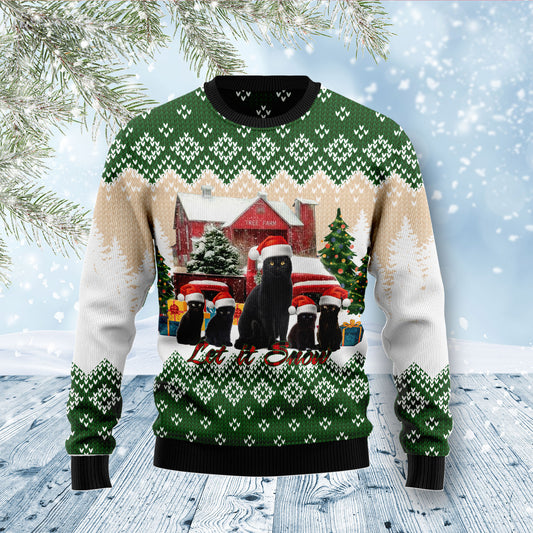 Black Cat Let It Snow D1211 Ugly Christmas Sweater