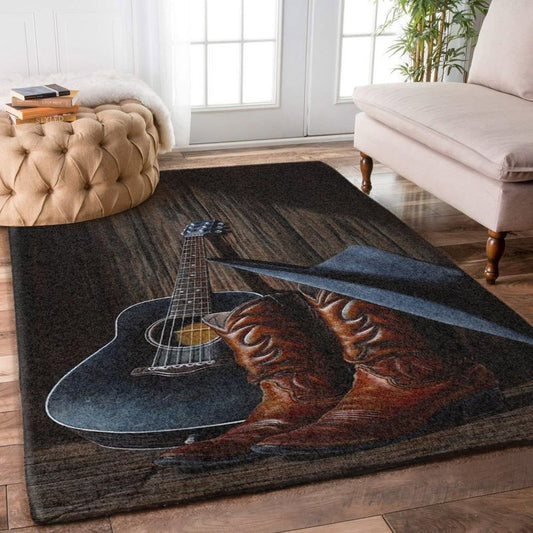 Black Guitar With Cowboy Boot - Rectangle Rug