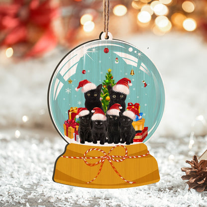 Black Cat Family Personalizedwitch Printed Wood Christmas Ornament