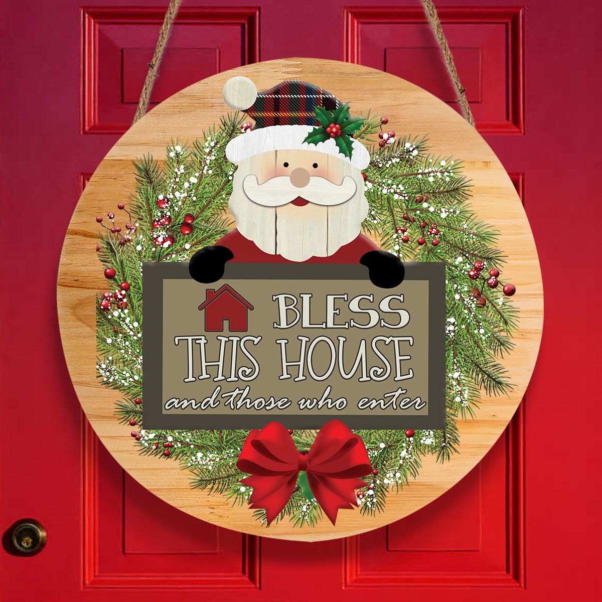 Christmas Bless This House Personalizedwitch Round Wood Sign Outdoor Decor
