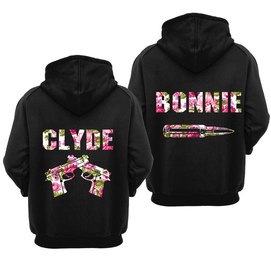 Bonnie and Clyde Crime Partners Flower Valentine Gift Couple Matching Hoodie