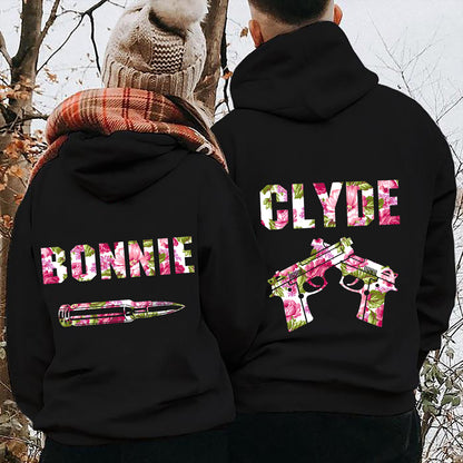 Bonnie and Clyde Crime Partners Flower Valentine Gift Couple Matching Hoodie