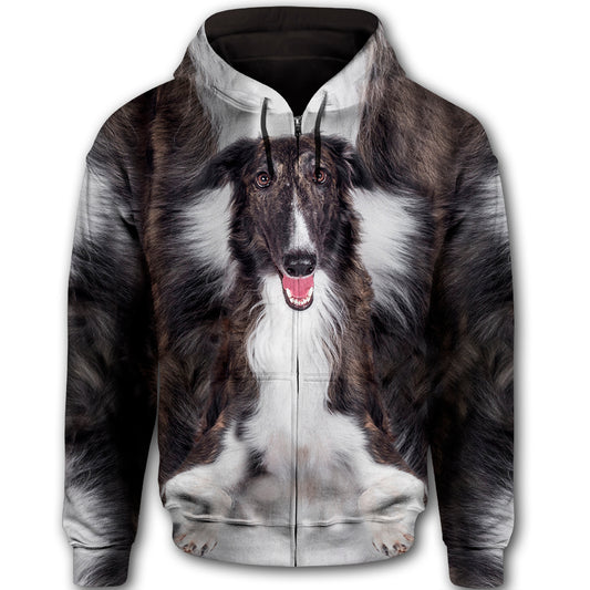 Borzoi Cute Dog Face T284 - All Over Print Zip Hoodie