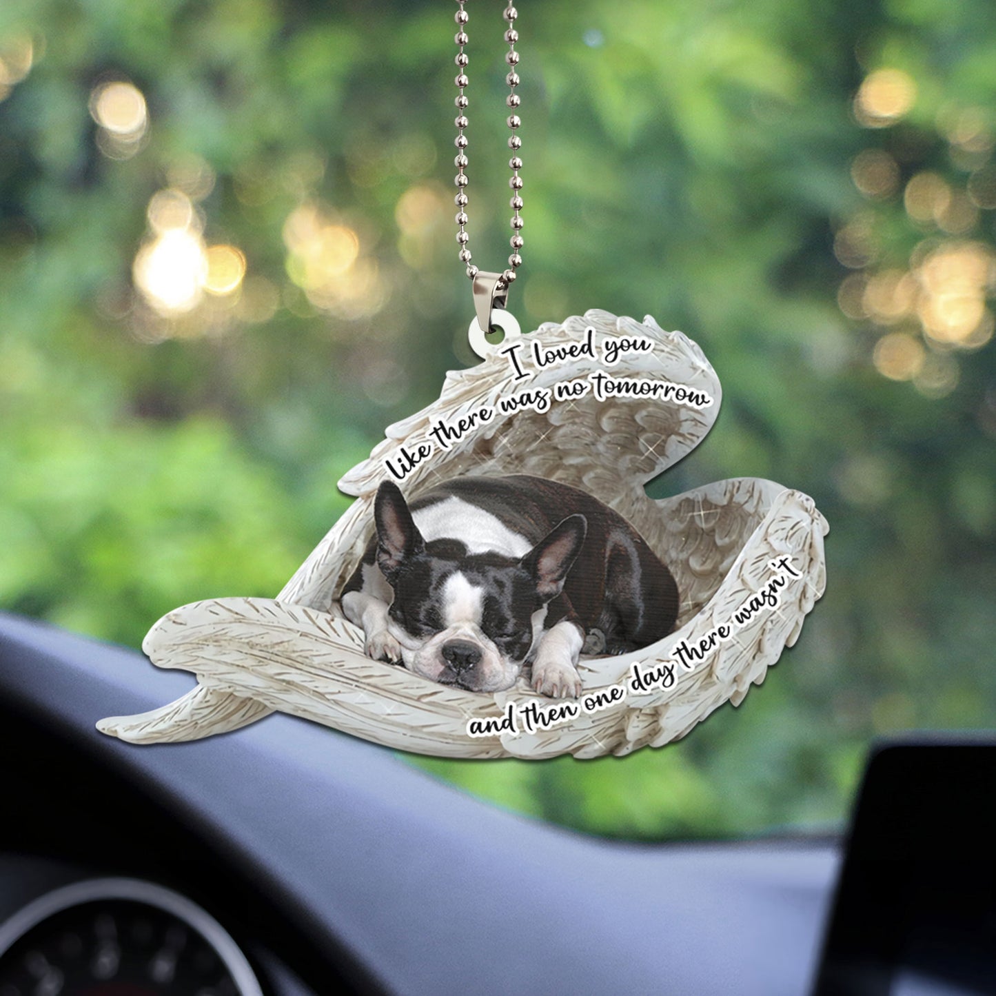 Boston Terrier Sleeping Angel Personalizedwitch Flat Car Ornament