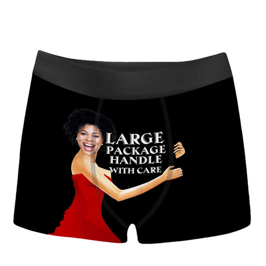 Large Package Handle With Care Custom Face Men's Boxer Brief