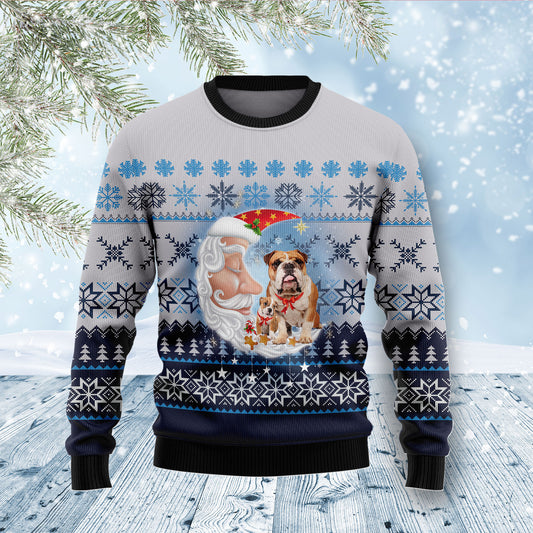 Bulldog Love Santa Moon D1311 Ugly Christmas Sweater