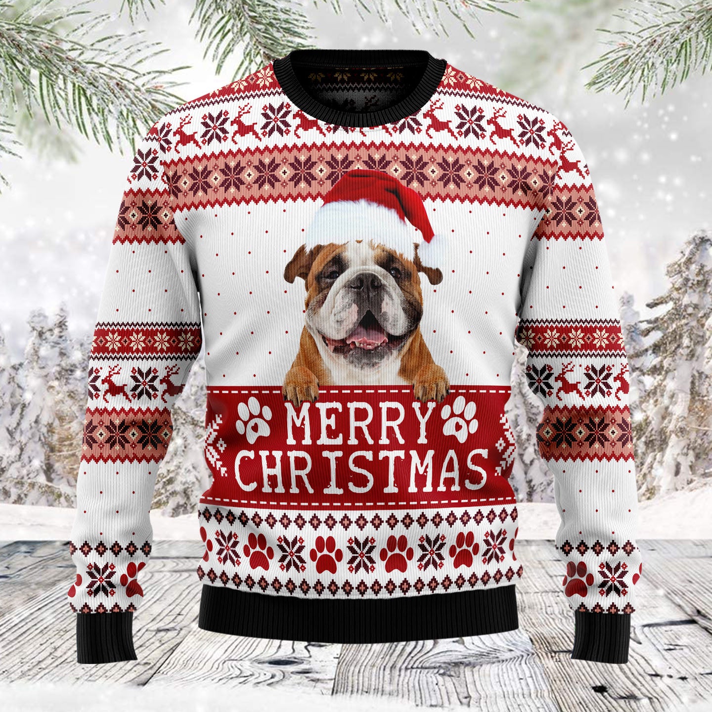 Merry Christmas Bulldog TG5129 - Ugly Christmas Sweater unisex womens & mens, couples matching, friends, dog lover, funny family sweater gifts (plus size available)