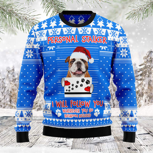 Personal Stalker Bulldog TG51127 unisex womens & mens, couples matching, friends, dog lover, funny family ugly christmas holiday sweater gifts (plus size available)