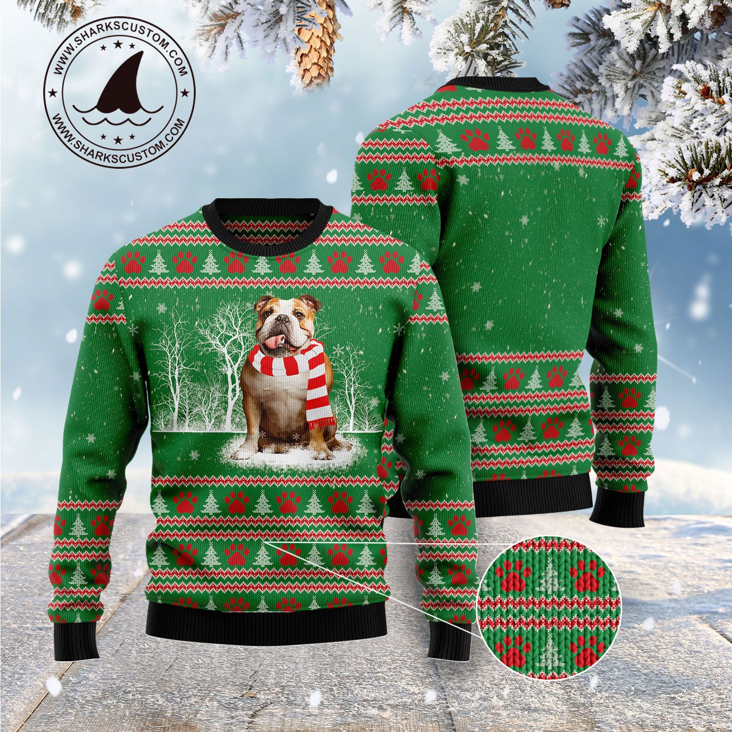 Bulldog Winter Tree G51125 unisex womens & mens, couples matching, friends, dog lover funny family ugly christmas holiday sweater gifts (plus size available)