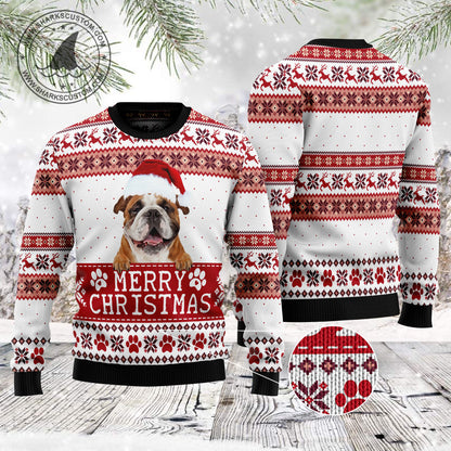 Merry Christmas Bulldog TG5129 - Ugly Christmas Sweater unisex womens & mens, couples matching, friends, dog lover, funny family sweater gifts (plus size available)