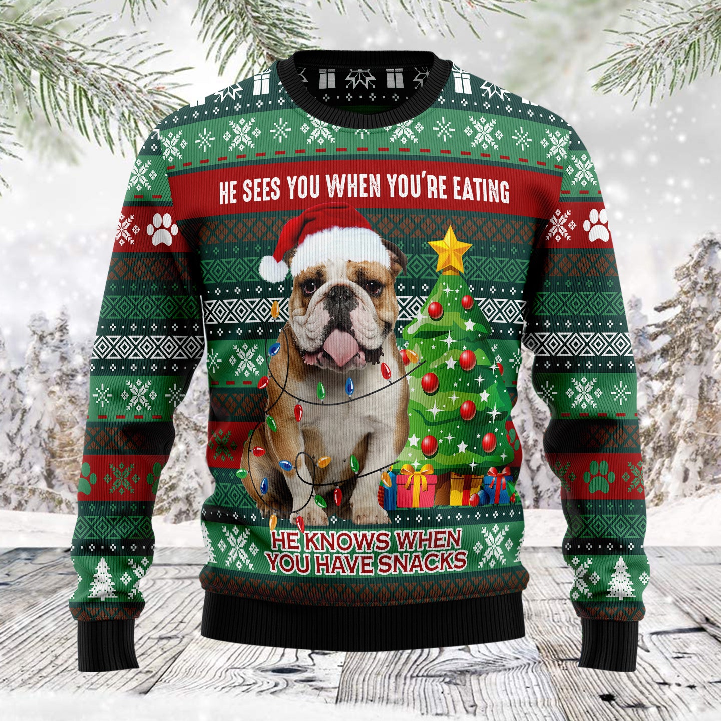 Bulldog Loves Snacks TG5123 unisex womens & mens, couples matching, friends, bulldog lover, dog lover, dog gift, funny family ugly christmas holiday sweater gifts (plus size available)