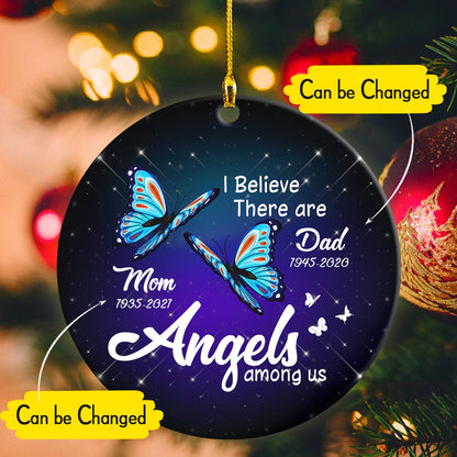 Custom Parents Periods I Believe There Are Angels Among Us Butterflies Personalizedwitch Personalized Christmas Memorial Ornament