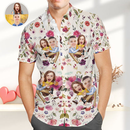 Custom Face Floral Couples - Hawaiin Shirt, Valentine gifts