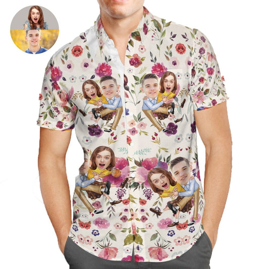 Custom Face Floral Couples - Hawaiin Shirt, Valentine gifts
