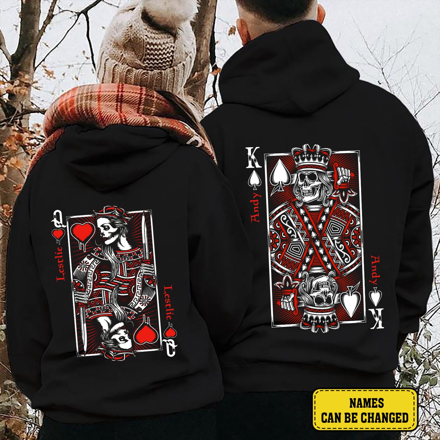 King Queen Skull Couple Hoodies Valentine Gift Couple Matching Hoodie