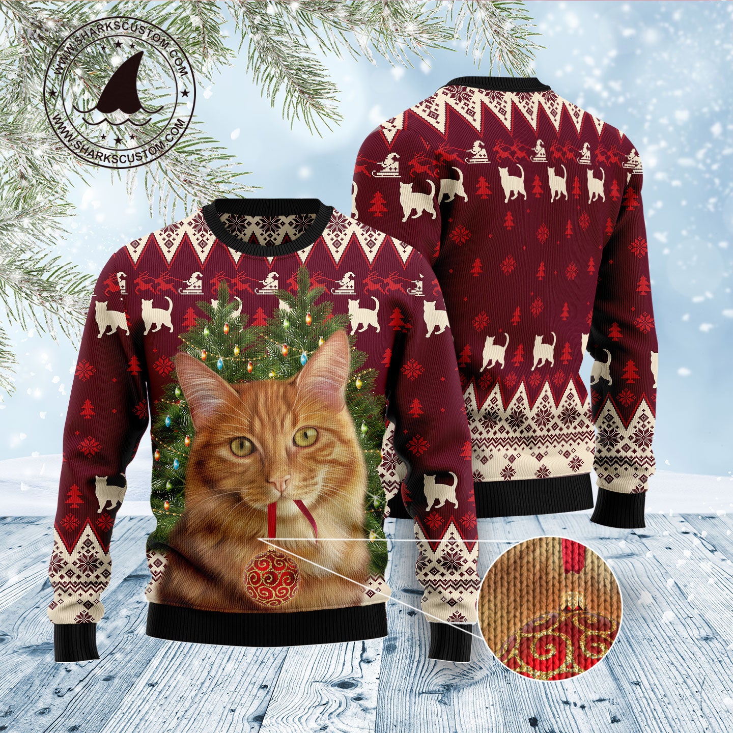 Cat Decor Pine D1011 Ugly Christmas Sweater