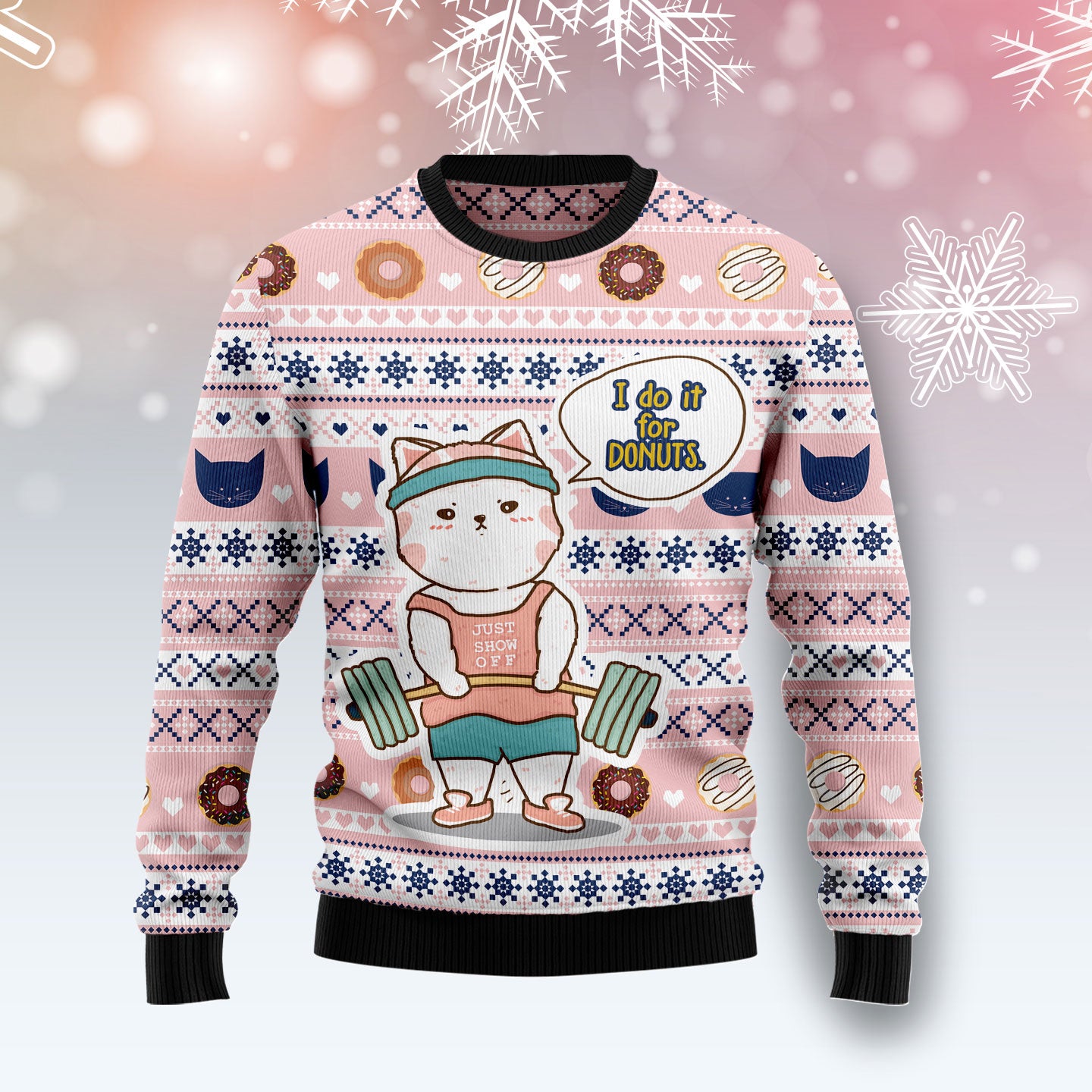 Cat I Do It For Donuts TG51013 - Ugly Christmas Sweater