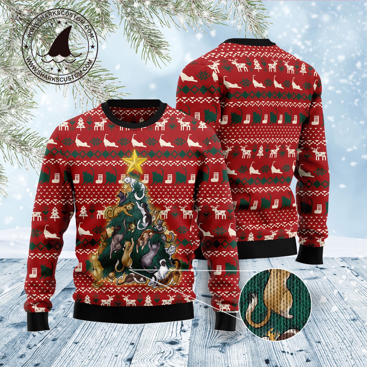 Cat Naughty Pine D1211 Ugly Christmas Sweater