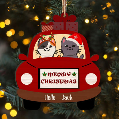 Meowy Christmas Red Truck Personalizedwitch Personalized Christmas Printed Wood Ornament
