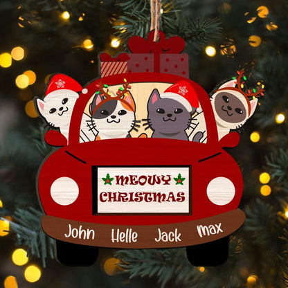 Meowy Christmas Red Truck Personalizedwitch Personalized Christmas Printed Wood Ornament