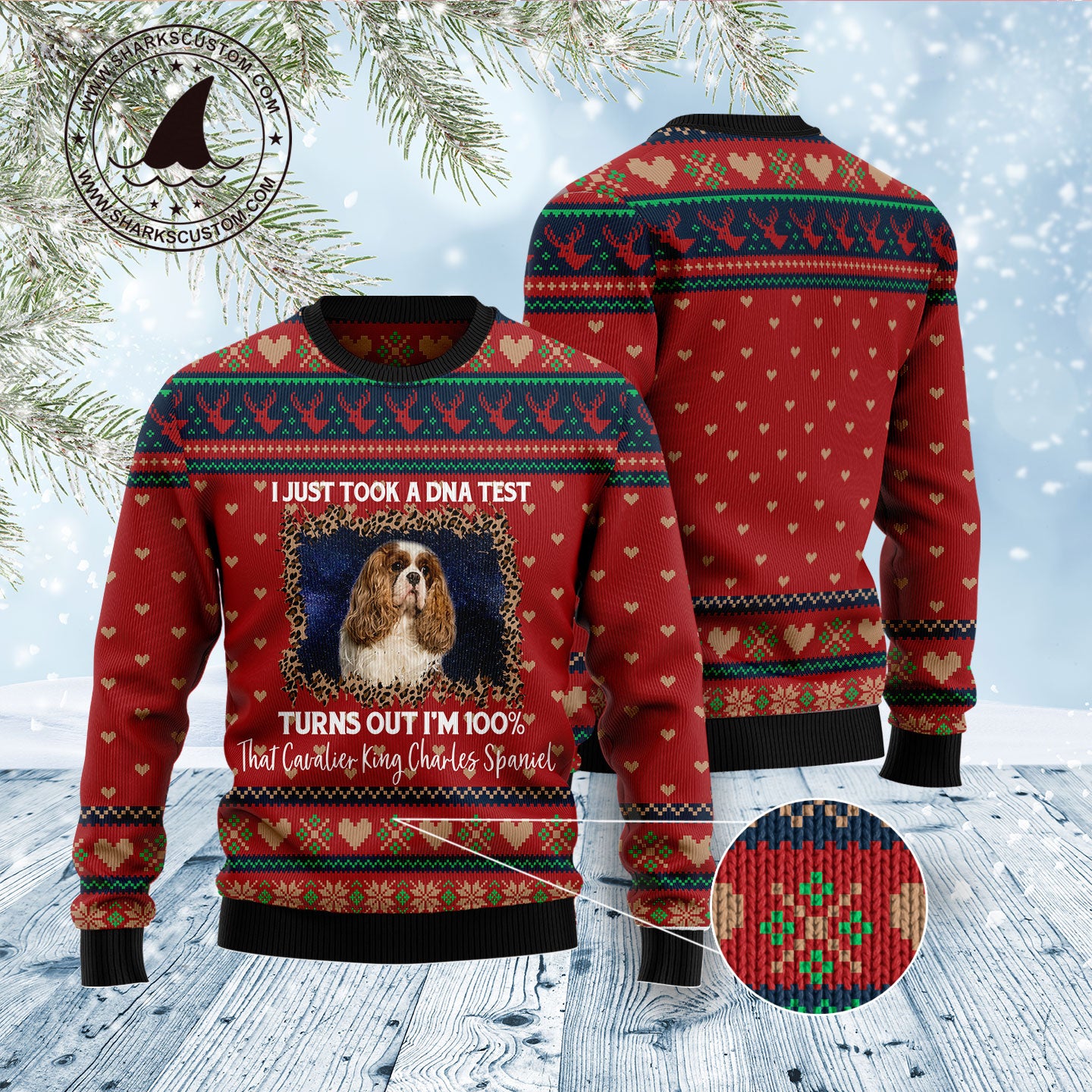 Cavalier King Charles Spaniel DNA D1011 Ugly Christmas Sweater