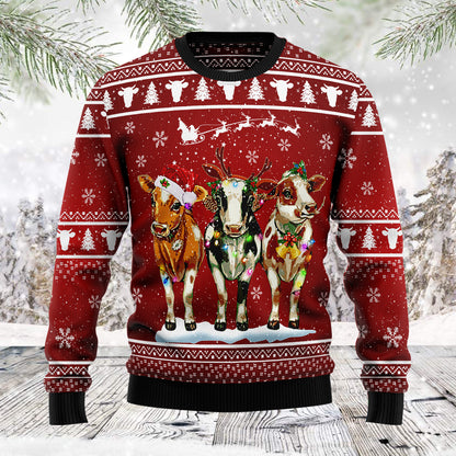 Cow Christmas TG51126 unisex womens & mens, couples matching, friends, cattle lover, cow lover funny family ugly christmas holiday sweater gifts (plus size available)