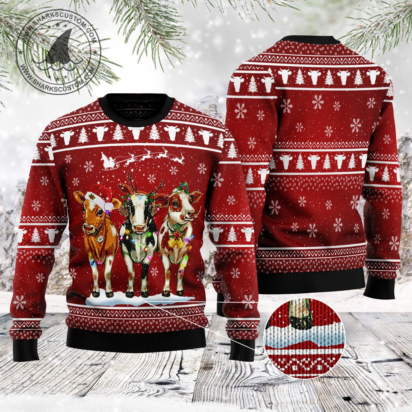 Cow Christmas TG51126 unisex womens & mens, couples matching, friends, cattle lover, cow lover funny family ugly christmas holiday sweater gifts (plus size available)