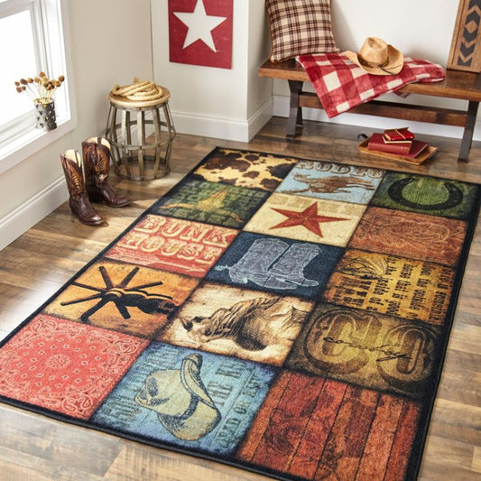 Cowboy Patches Rectangle Rug 11