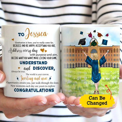 Custom Personalized Coffee mug graduation gifts for him & her, best college, high school grad presents for girls, boys, friends - Graduation is here, you‘ve really come far D1641 - PersonalizedWitch