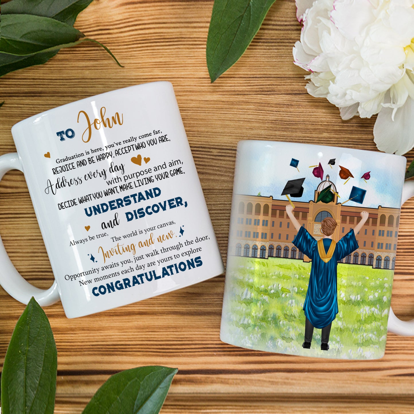 Custom Personalized Coffee mug graduation gifts for him & her, best college, high school grad presents for girls, boys, friends - Graduation is here, you‘ve really come far D1641 - PersonalizedWitch