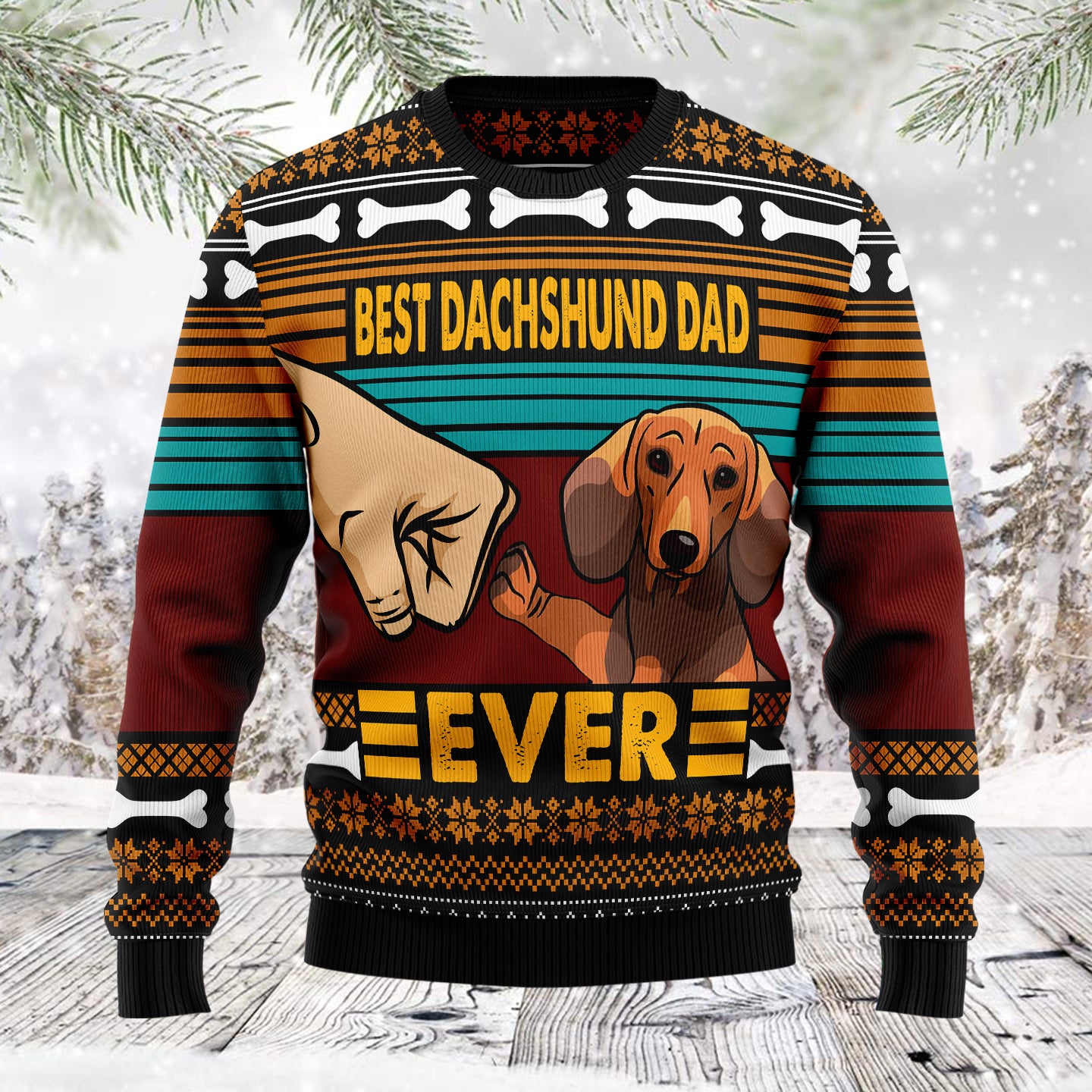 Dachshund Best Dog Dad TG51130 unisex womens & mens, couples matching, friends, dachshund lover, dog lover, funny family ugly christmas holiday sweater gifts (plus size available)