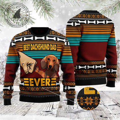 Dachshund Best Dog Dad TG51130 unisex womens & mens, couples matching, friends, dachshund lover, dog lover, funny family ugly christmas holiday sweater gifts (plus size available)