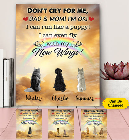 Custom personalized canvas Dogs Fly With New Wings Don't Cry Mom