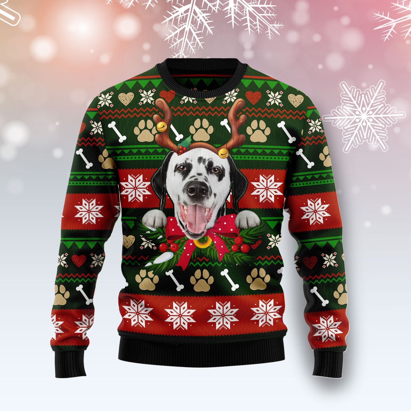 Dalmatian Funny TY0412 unisex womens & mens, couples matching, friends, funny family ugly christmas holiday sweater gifts (plus size available)