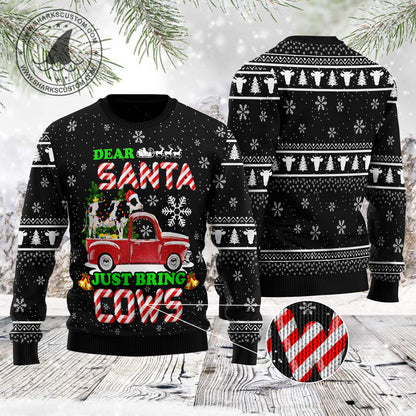Dear Santa Just Bring Cow TG51130 unisex womens & mens, couples matching, friends, cattle lover, cow lover, funny family ugly christmas holiday sweater gifts (plus size available)