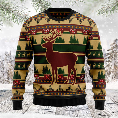 Deer Pattern TG51130 unisex womens & mens, couples matching, friends, deer lover, funny family ugly christmas holiday sweater gifts (plus size available)