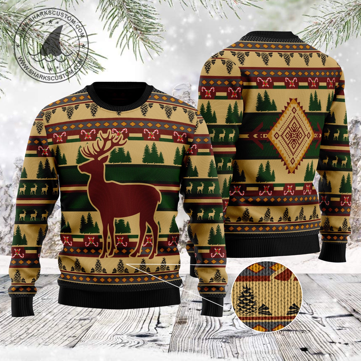 Deer Pattern TG51130 unisex womens & mens, couples matching, friends, deer lover, funny family ugly christmas holiday sweater gifts (plus size available)