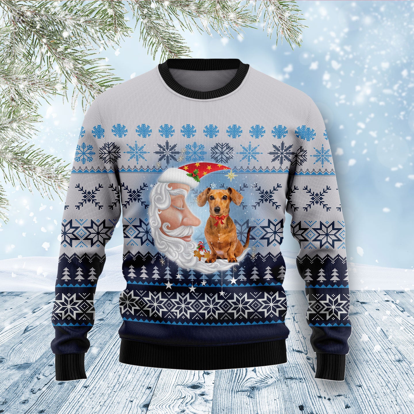 Dachshund Love Santa Moon D1311 Ugly Christmas Sweater