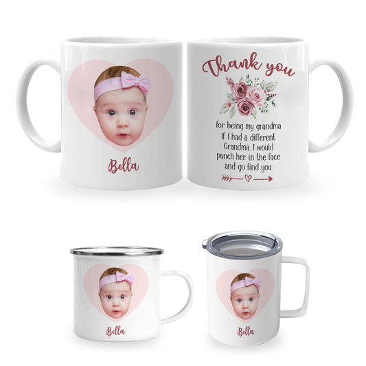 Personalized Funny Grandma Coffee Mug Custom Face Thank You for Being My Grandmother If I Had A Different Grandma I Would Punch Them Gift For Grandma, New Grandma