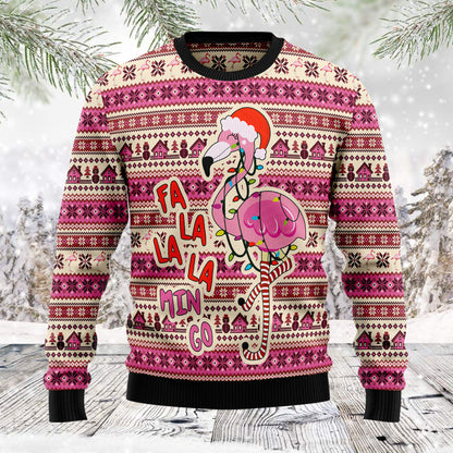Fa la la Min Go TG5127 unisex womens & mens, couples matching, friends, flamingo lover, funny family ugly christmas holiday sweater gifts (plus size available)