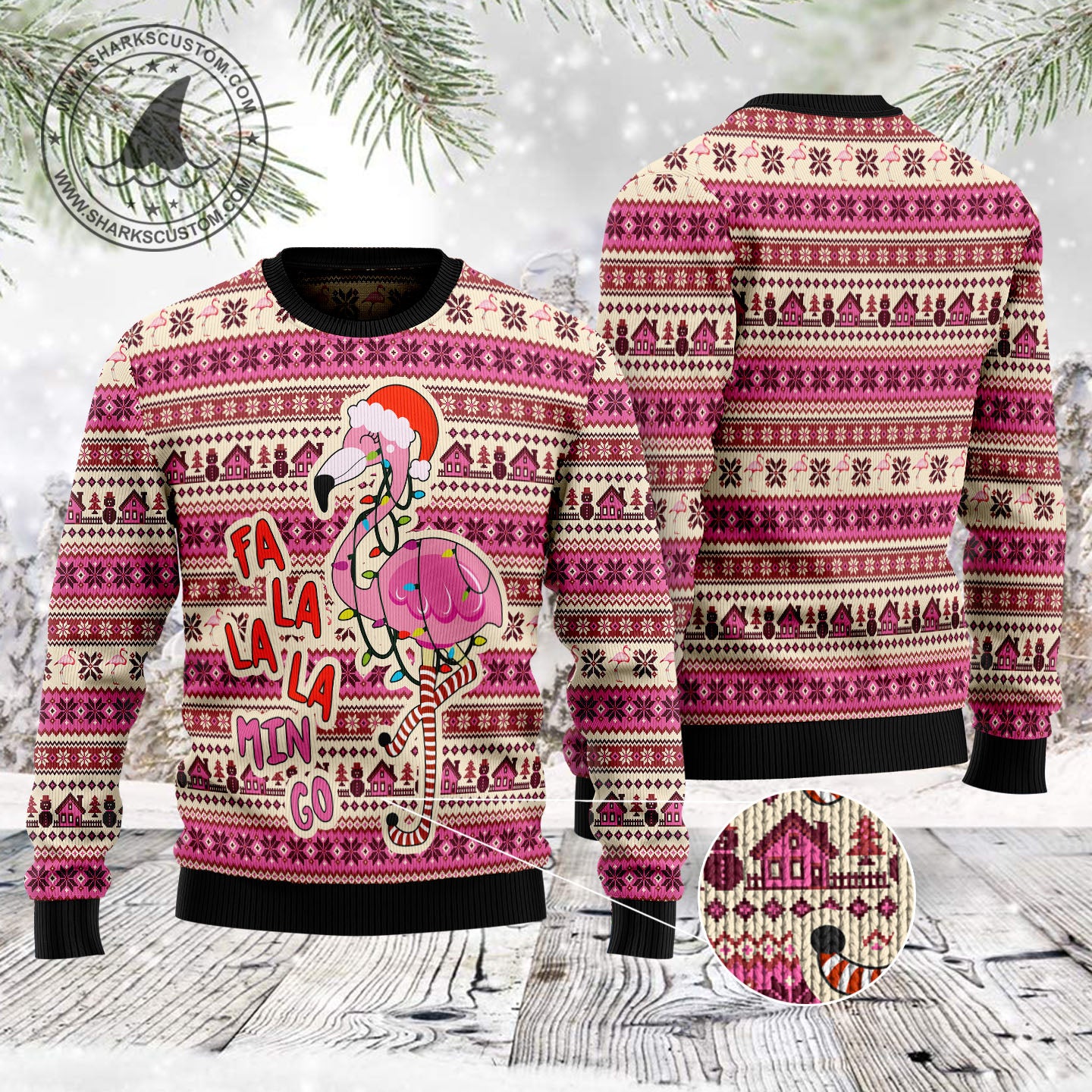 Fa la la Min Go TG5127 unisex womens & mens, couples matching, friends, flamingo lover, funny family ugly christmas holiday sweater gifts (plus size available)