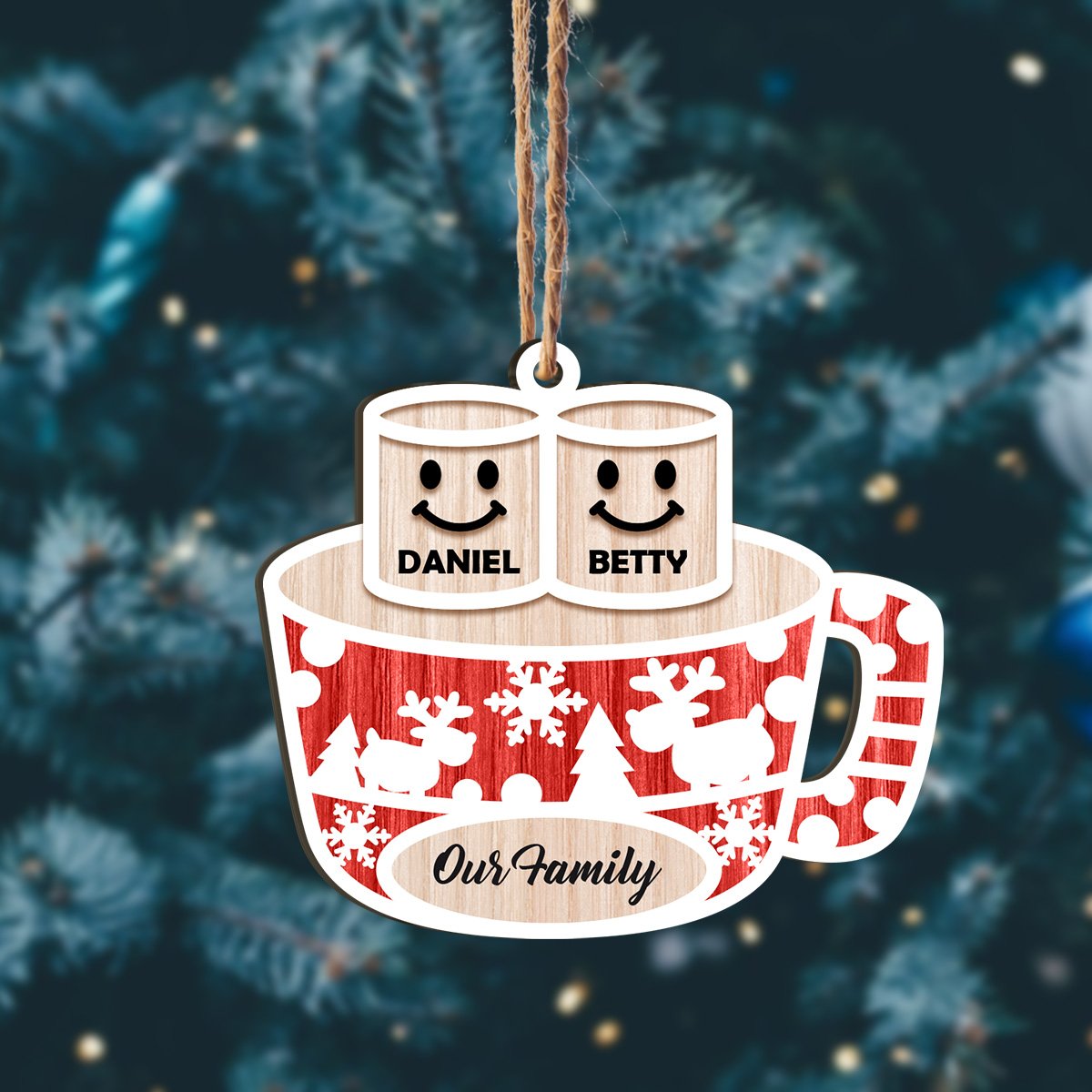 Sweet Family Cup Personalizedwitch Christmas Personalized Printed Wood Ornament