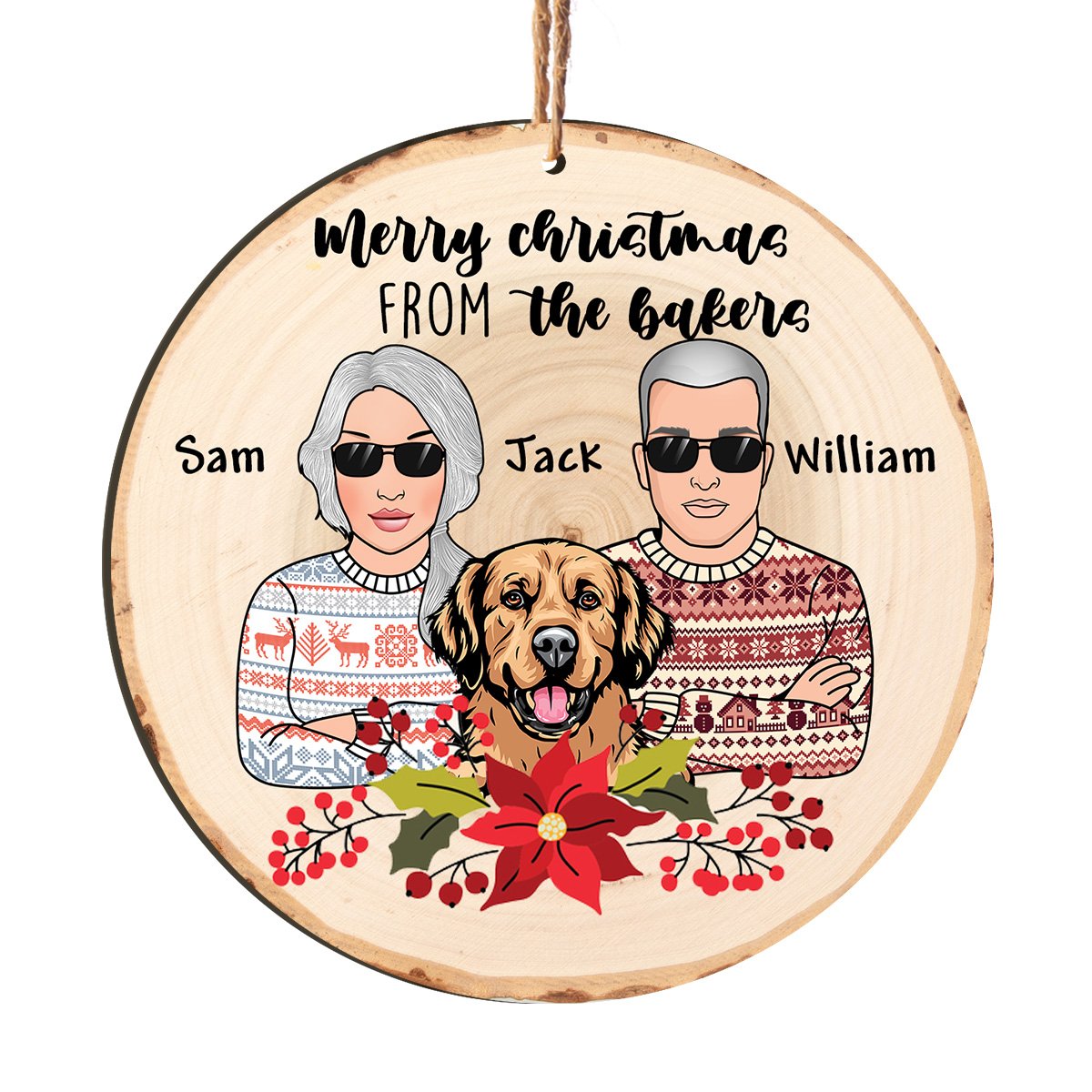Merry Christmas From The Bakers Couple And Dog Personalizedwitch Personalized Christmas Printed Wood Ornament