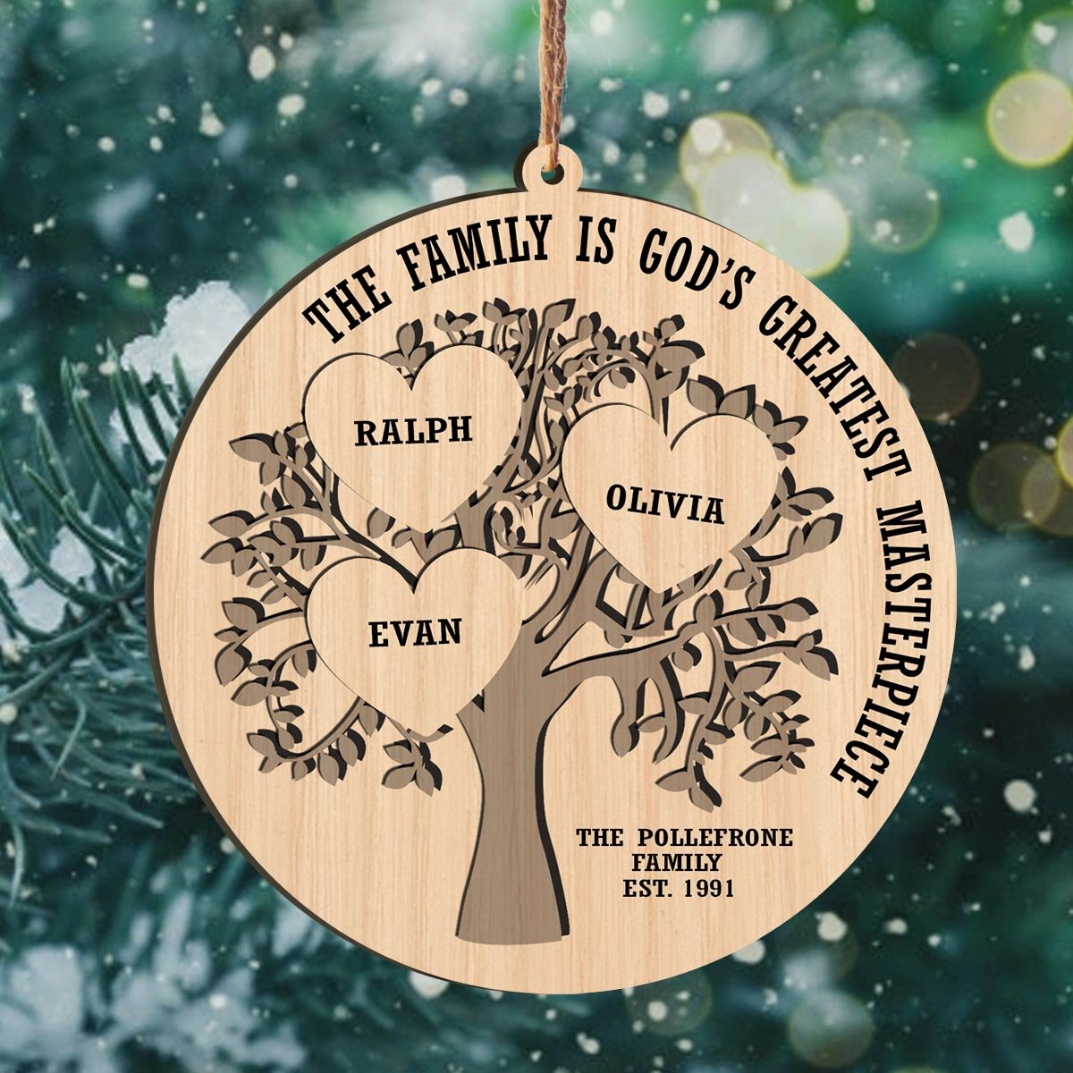The Family Is God's Greatest Masterpiece Christmas Personalizedwitch Personalized Layered Wood Ornament