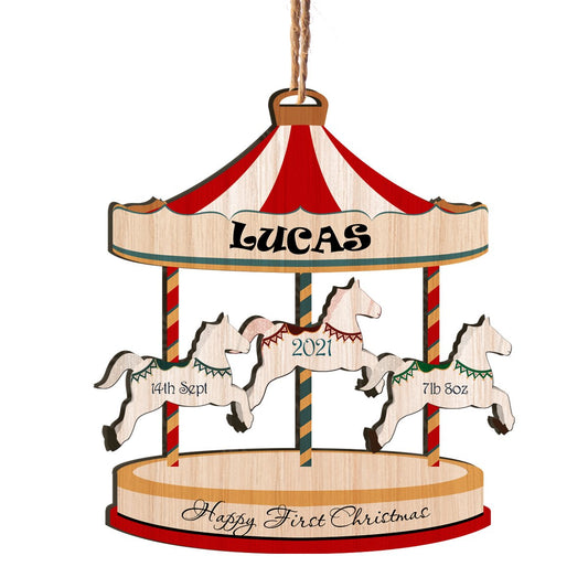First Christmas Carousel Personalizedwitch Personalized Printed Wood Ornament