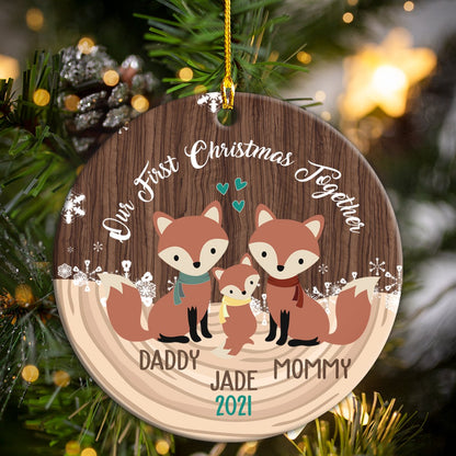 Custom Name And Year Our First Christmas Together Fox Family Anniversary Personalizedwitch Personalized Christmas Ornament