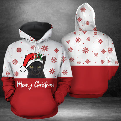 Black Cat Meowy Christmas G5128 unisex womens & mens, couples matching, friends, cat lover, funny family sublimation 3D hoodie christmas holiday gifts (plus size available)