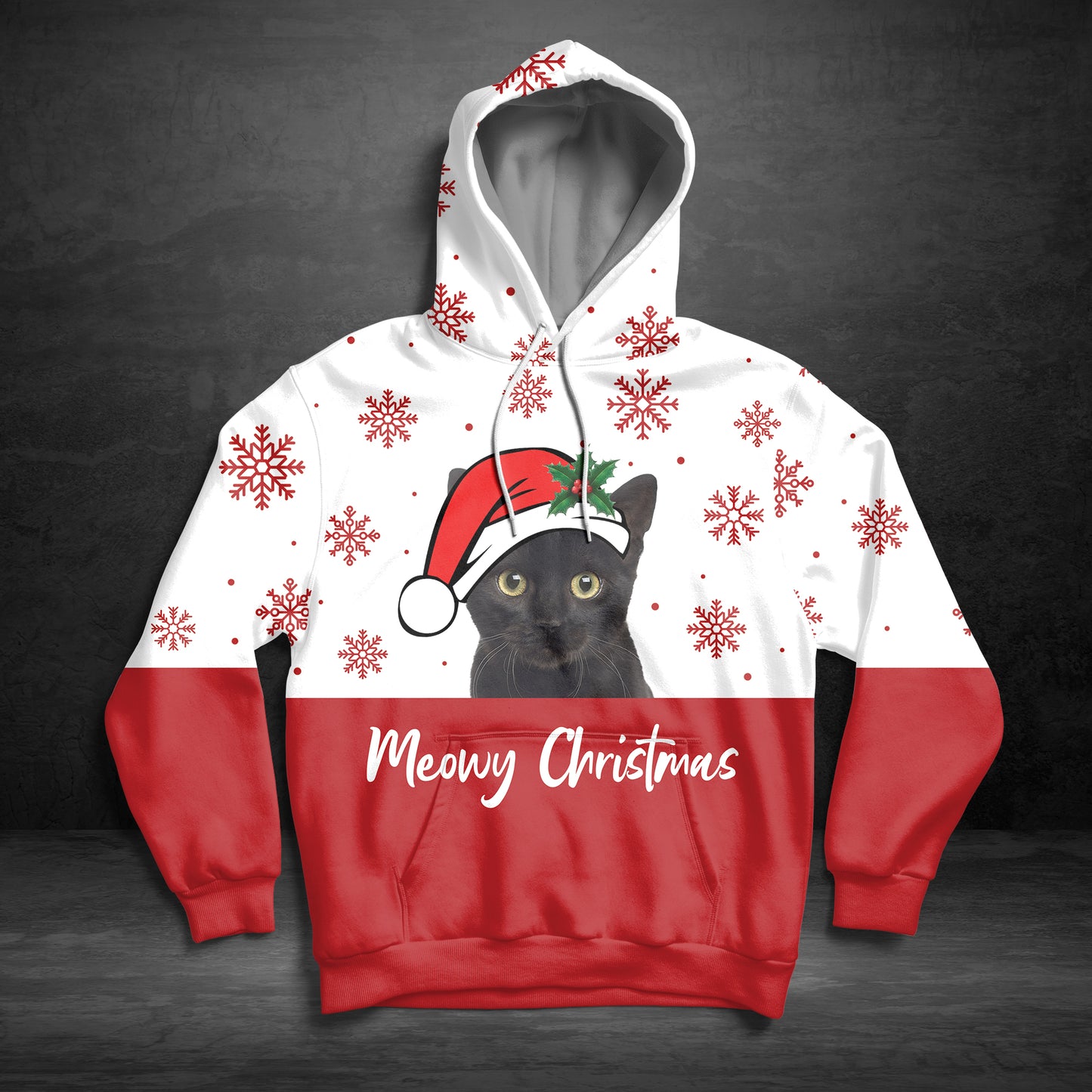 Black Cat Meowy Christmas G5128 unisex womens & mens, couples matching, friends, cat lover, funny family sublimation 3D hoodie christmas holiday gifts (plus size available)